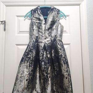 Vince Camuto Navy and Silver Metallic Fit-and-Flare Girls' Dress